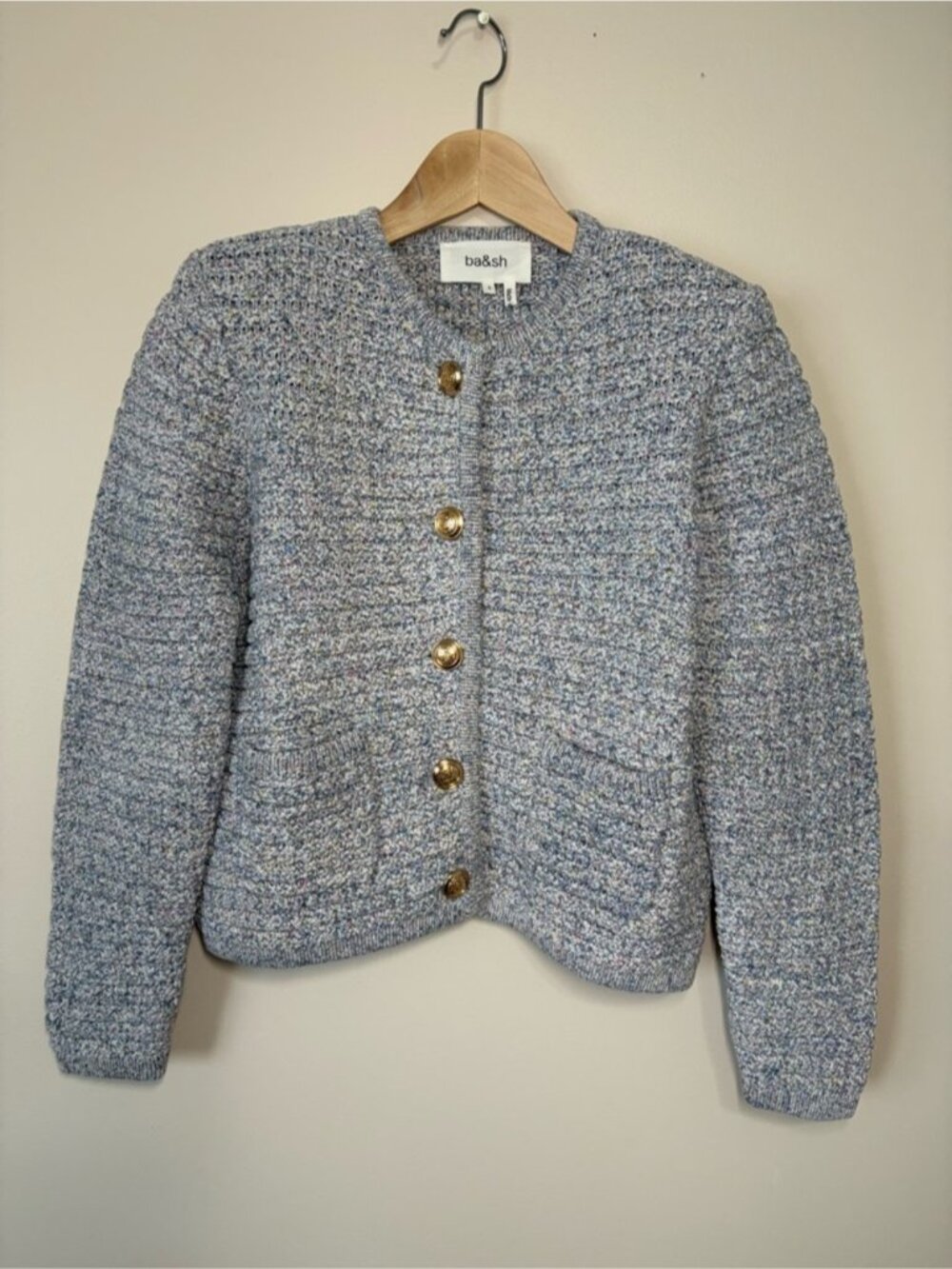 ba&sh Bash Guspa Multicolor Tweed Cardigan Jacket Gray Pastel Multi | size 1 / S - Picture 9 of 16